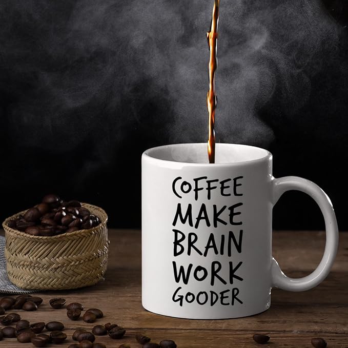 Veracco Coffee Make Brain Work Gooder Mug Funny Coffee Lover Gift Humorous Idea Family Friends Birthday Presents Sarcastic Office Berserk Tea Cup Caffeine Addict Brain Booster Gooder Vibes - Image 7