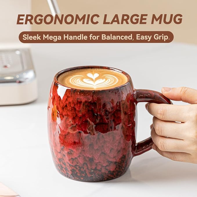 Crimson Magma Ceramic Coffee Mug - 21 oz Large Coffee Cup with Ergonomic Handle, Unique Reactive Glaze Ceramic Mug for Office Home, Birthday Gift for Men Women - Image 9