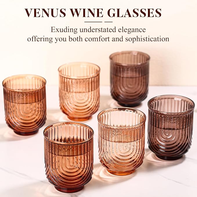 Venus Vintage Drinking Glasses Set of 6-15oz Hand-Blown Highball Ribbed Glassware, Arch Design Cocktail Glasses for Whiskey Water Beverages Ice Coffee Juice Milk - Image 2