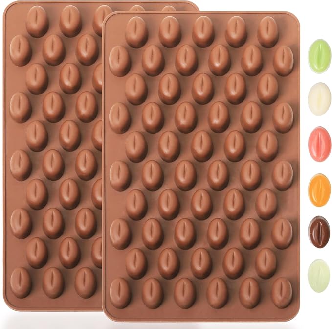 Mini Coffee Bean Molds, 55 Cavities Silicone Chocolate Mold | Coffee Bean Shape, Food Grade Mini Silicone Mold, For Homemade Sugar Free Chocolate Chips/Snacks/Cake Décor, 2 PCS by AmyandoneKitchen