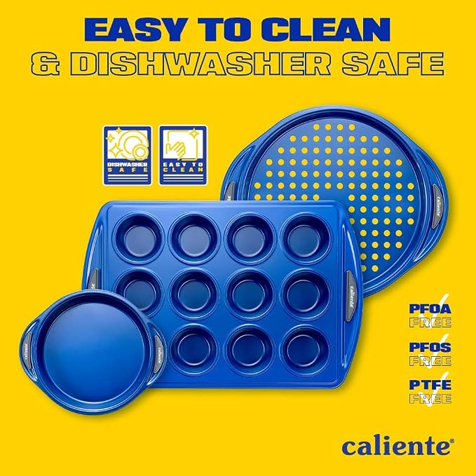 Caliente Nonstick Bakeware Set of 8 | Premium Baking Sheets, Loaf & Bread Baking Pans, Pizza, Roasting & Cake Pans | Durable Carbon Steel Baking Set | Housewarming, Wedding, Chefs & Bakers Gift - Image 5