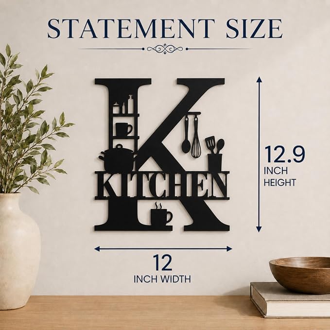 Kitchen Metal Wall Decor, Farmhouse Kitchen Sign, 14 Inch | 14-inch matte black metal kitchen sign with pre-drilled holes for farmhouse, modern, rustic, or industrial wall decor. - Image 2