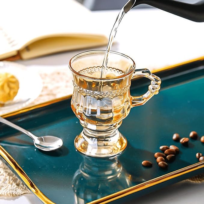 Vintage Irish Coffee Mugs, Crystal Clear Irish Coffee Glass with Handle, Footed Stem Base, Heat Resistant, Heavy Duty Cups for Hot Chocolate, Tea, Coffee