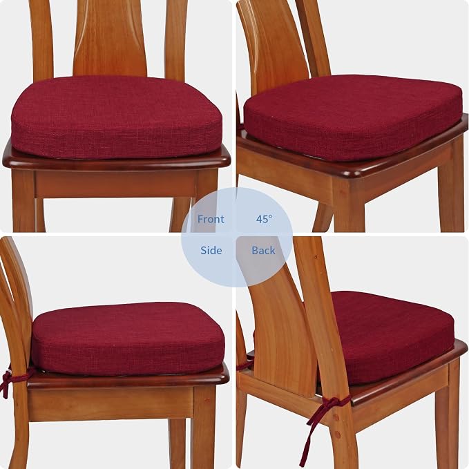 BUYUE Thickened 2.5" Dining Chair Cushions Set of 4, U-Shape High Density Foam Comfortable Chair Pads for Kitchen, Slip Resistant Indoor Seat Cushions (4 PCS, Red) - Image 4