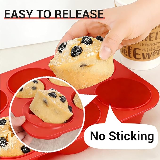 CAKETIME Silicone Jumbo Muffin Pan 3 Pack 6 Cup 3.5 Inch Large Muffin Tin Non Stick BPA Free for Baking Giant Muffins Cupcakes Frittatas - Image 5