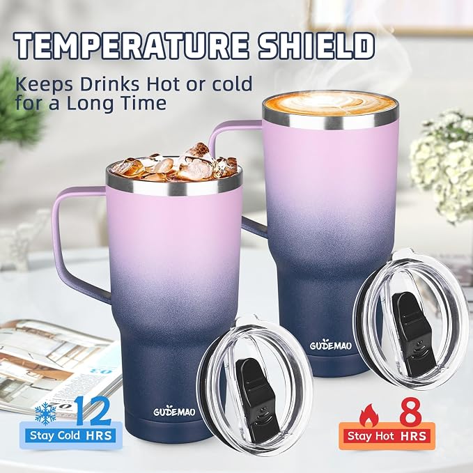 20 oz Insulated Coffee Mug with Ceramic Coating, Stainless Steel Travel Mug Tumbler with Handle Lid and Straw, Double Wall Leak-Proof Coffee Travel Mug Keeps Drink Hot and Cold (Purple blue) - Image 4