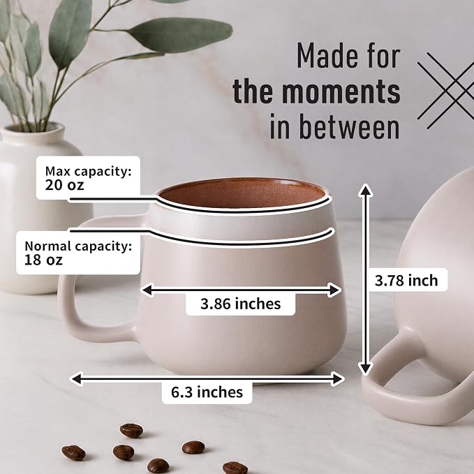 Ava Nord Large Stoneware Ceramic Coffee Mugs Set of 2-20 oz - Rose Sand | Lead-Free, Non-Toxic, Freezer - Microwave & Dishwasher Safe, Comfortable Handle, Aesthetic Nordic Design for Tea, Cocoa - Image 2