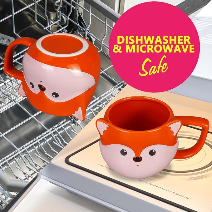 Fox Mug 14 oz Cute Ceramic Coffee Mug 3D Porcelain Tea Mug for Women Kawaii Cup Fox Gifts for Women Christmas Gifts Housewarming Holiday Birthday Gifts for Mom Kids Men Friend Orange - Image 4