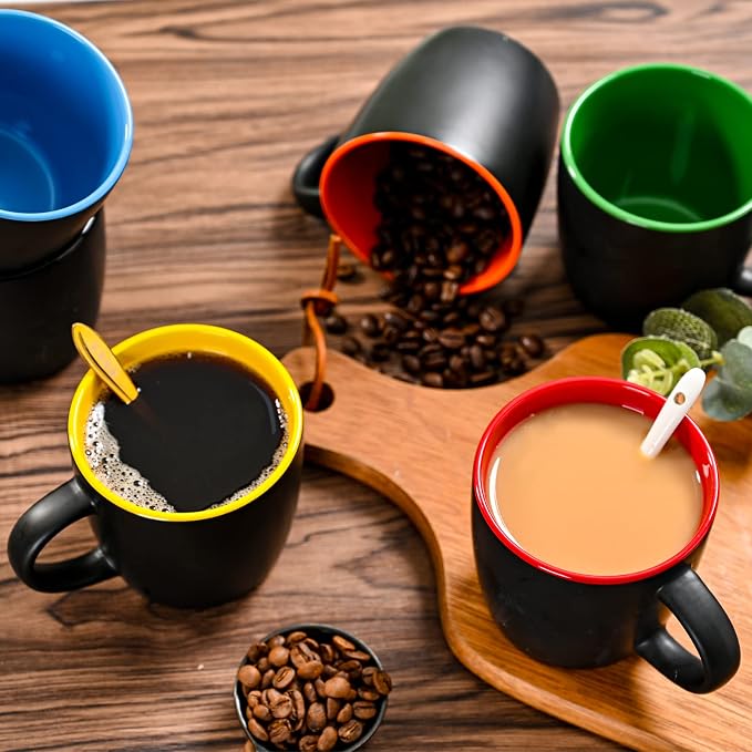 BYCNZB 11oz ceramic Coffee Mug Sets Matte Black Porcelain Mug Multiple colors Cups for Coffee, Tea, Juice, Cocoa Set of 6 (11oz) - Image 6