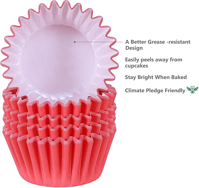 Caperci Heavy Duty Red Cupcake Liners 150 Counts - Standard Grease-Resistant Paper Muffin Baking Cups, Odorless, No Muffin Pan Needed, Easily Peels (Red) - Image 4