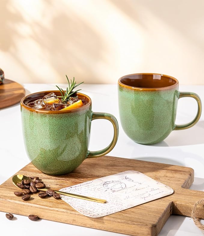 LERATIO Ceramic Coffee Mugs Set of 6,12oz Handmade Coffee Mugs Set with Large Handle for Cappuccino/Latte/Tea/Hot Cocoa, Dishwasher & Microwave Safe-Sage Meadow Green - Image 5