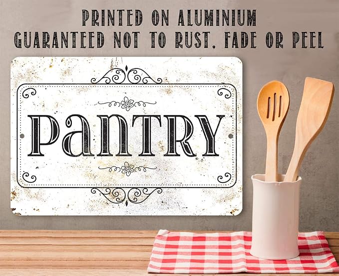 Pantry Metal Sign - Classic Farmhouse Kitchen and Dining Decor, Country Home Pantry Decoration and Great Housewarming Gift, 8x12 Use Indoors or Outdoors Durable Rustic White Metal Sign - Image 6