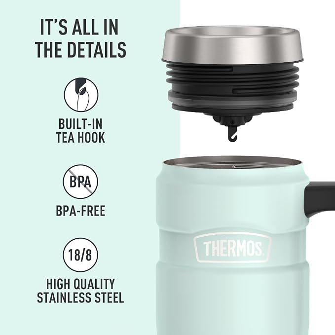 THERMOS Stainless King Vacuum-Insulated Travel Mug with Handle - 16oz, Matte Light Blue Tumbler for Hot & Cold Drinks - Leak & Sweat-Proof Stainless Steel Coffee Mug with Lid for Commuting - Image 4