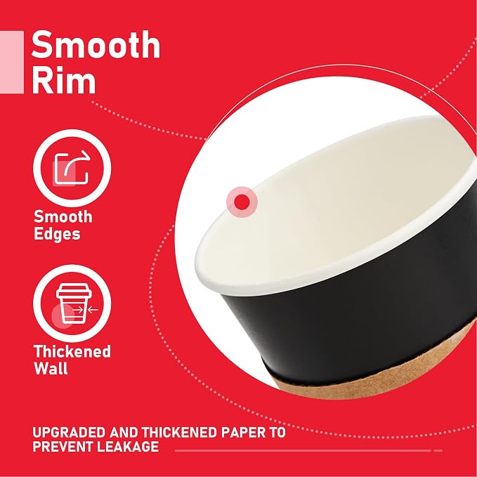 12 oz Paper Coffee Cups with Lids 100 Pack, Black Disposable Hot Coffee Cups with Lids, Sleeves and Stirring Sticks, To Go Cups, for Parties, Picnic, Travel, and Events - Image 9