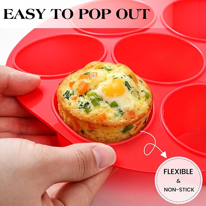 CAKETIME Silicone Muffin Pan for Air Fryer Oven, Nonstick 7-Cup Red | Food-Grade, For Egg Bites, Muffins, Cupcakes, Mini Quiche, 1 Pack - Image 5