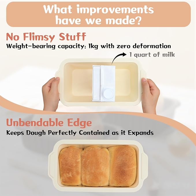 1 pc Silicone Bread Loaf Pans for Homemade Bread with Metal Frame, 9.5 x 5 Inch Non Stick Silicon Banana Loaf Pan for Oven, Silicone Baking Mold for Brownies,Sandwiches (Beige)