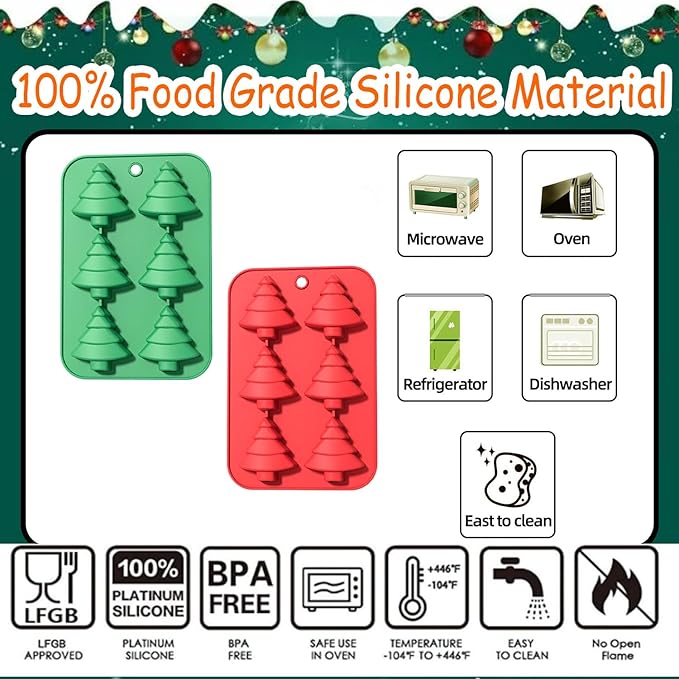 1 Pcs Christmas Silicone Molds for Chocolate Xmas Tree Shape Candy Soap Baking 12-Cavity Reusable Molds for Making Gummy Candy Gelatin Ice Cubes Biscuits Cake Decorating