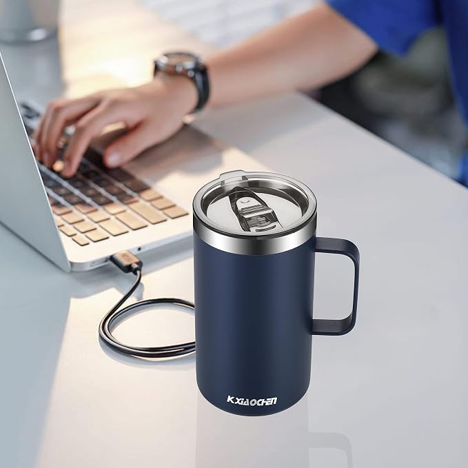 KXIAOCHEN 2-Pack 20 oz Insulated Coffee Mugs, Coffee Cups with Wide Handles | 18/8 stainless steel, sliding lids, 6+ hours hot or 12+ hours cold, wide mouth, no-sweat, for office, home, camping and gifts - Image 4
