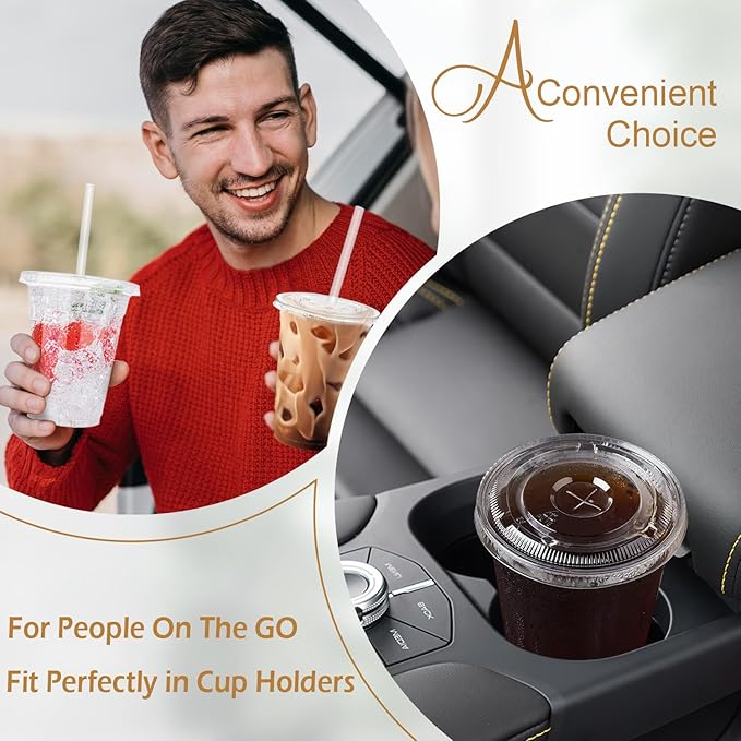 16 oz 50 Pack Plastic Cups with Lids and Straws, Sturdy Food Safe Iced Clear Coffee Cups Disposable Smoothie Cups for Cold Drinks