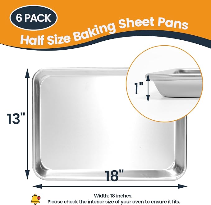 6 Pack Half Size Aluminum Baking Sheet Pan, 18 x 13 in | NSF, Aluminum Commercial Cookie Sheets, Non-Stick, Oven Safe Up to 500℉ - Image 5
