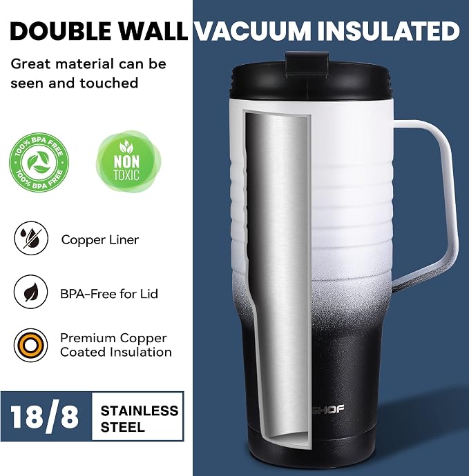 HAUSHOF 24 oz Travel Mug with Handle, Stainless Steel Vacuum Insulated Coffee Travel Mug, Double Wall Travel Mugs with Leakproof Lid, BPA Free - Image 4