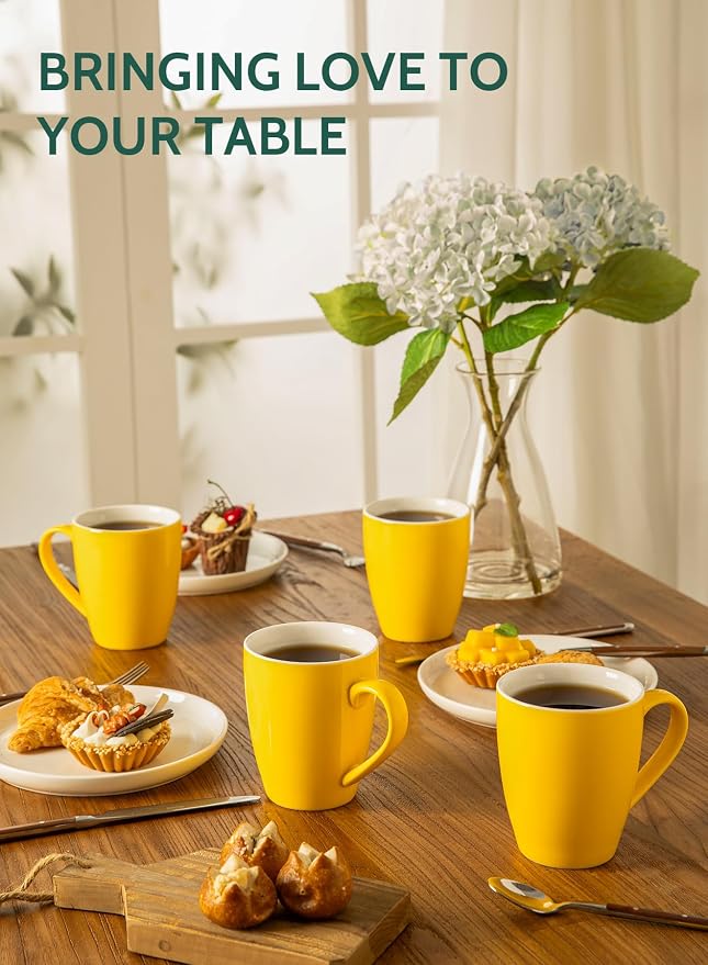 Sweese Porcelain Coffee Mugs - 16 Ounce (Top to the Rim) for Coffee, Latte, Tea, Cocoa, Set of 4, Yellow - Image 6