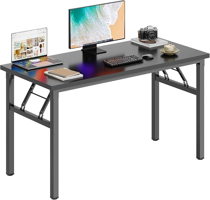 DlandHome 47 Inch Folding Computer Desk, Fully Assembled, Black | Foldable Writing Table, Portable Activity Conference Table for Home Office, Wood Top Metal Frame, Collapsible Easy Storage by DlandHome