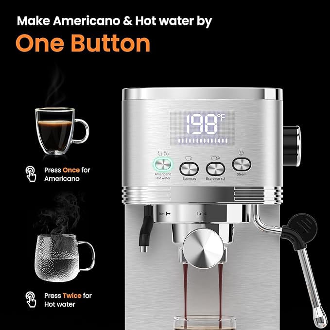 Espresso Machine 20 Bar Espresso Maker with Steam Milk Frother,Temperature Control LED Display Stainless Steel Coffee Machine for Cappuccino Latte,Gift for Coffee Lovers Women and Men