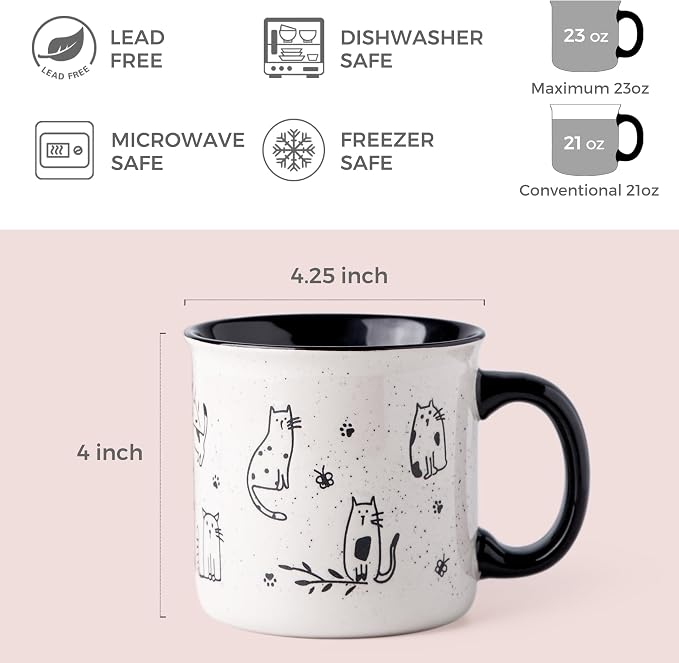 AmorArc 22 OZ Large Ceramic Coffee Mugs Set of 2, Oversized Mugs With Big Handle for Men Women Dad Mom, Big Mug With Textured Dogs Cats Patterns for Office & Home -Microwave Safe, 2 Pcs-Black - Image 4