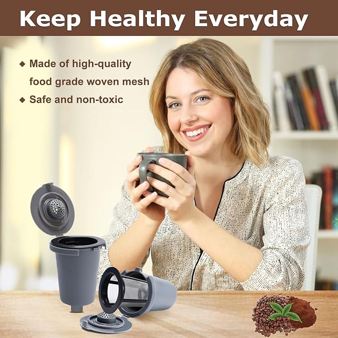 KEEPOW 4PCS Reusable Filter Cup for Cuisinart Coffee Maker Filter Replacement Parts, Reusable Coffee Filters for Cuisinart Single Serve Coffee Maker for HomeBarista Reusable Filter Cup, Gray