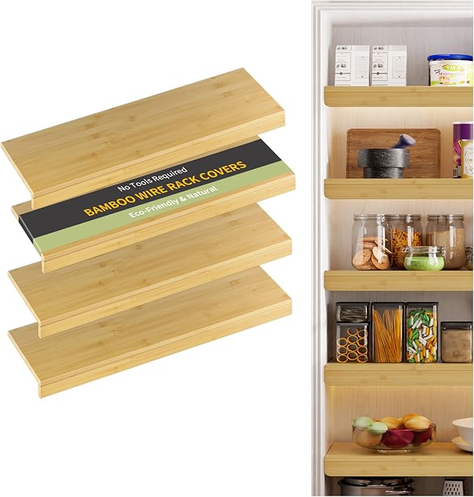 Wire Shelf Covers, Bamboo Wire Rack Covers for Pantry, Closet，Kitchen (4pcs, 40" W x 12" D, Natural) by ClimbHope