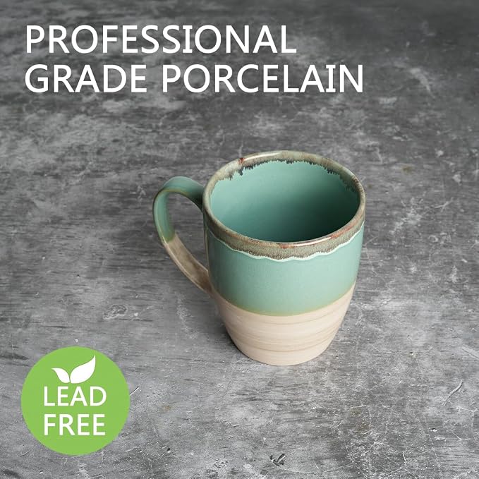 Bosmarlin Ceramic Coffee Mug Set of 4, 17 Oz, 5 Colors to Choose, Tea Cups, Dishwasher and Microwave Safe, Reactive Glaze (Green) - Image 3