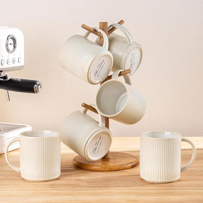 theterra Ceramic Coffee Mugs Set of 4, 14.2 oz Coffee Cups with Handle | Handmade, Suitable for Latte, Tea, Milk, Beer & Hot Cocoa, Reactive White - Image 7