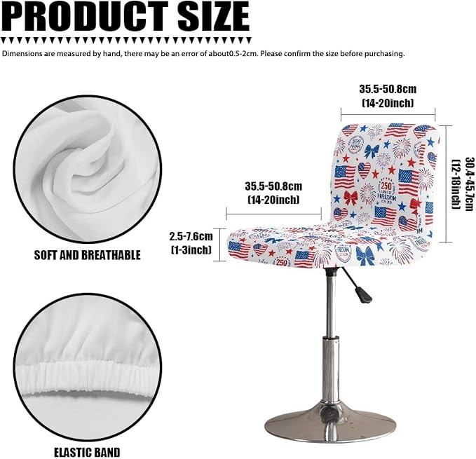 USA Flag Bar Stool Covers 250th Anniversary Patriotic Seat Covers for Dining Room Chairs Stretchable High Mid Low Swivel Chair Seat Covers - Image 7