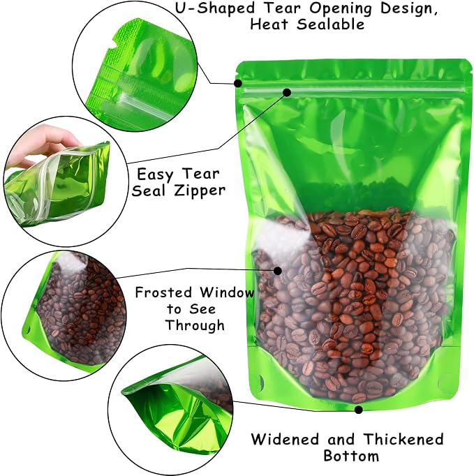 150 Pcs Mylar Bags for Food Storage, 5x8 Mylar Bag with Window Stand Up, Small Holographic Resealable Bags Smell Proof Bag Food Packaging for Small Business Freeze Dried Candy Jewelry Foil Packaging - Image 2