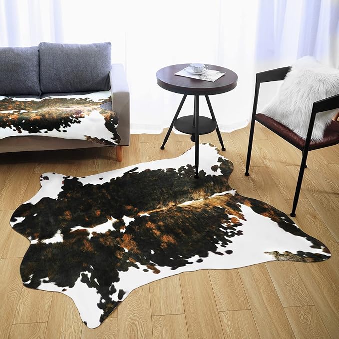 Faux Cow Hide Rug 3.6x2.3, Premium Western Home Decor Cow Print Rug | Faux Leather Animal Cowhide Carpet for Living Room Bedroom, Dining Traditional Cow Print Stuff Carpets, Brown - Image 5