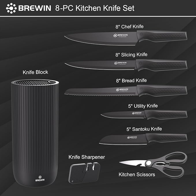 Knife Set, Brewin Kitchen Knife Set, Knives Set for Kitchen, Universal Knife Block, Utility Knife Block Set, New Home Essentials, Apartment Essentials, Camping essentials, RV Essentials - Image 5