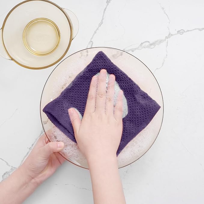 Homaxy 100% Cotton Waffle Weave Kitchen Dish Cloths 8-Pack, Eggplant | 12 x 12 Inches, Ultra Soft Absorbent Dish Towels, Quick Drying Dish Rags with Hanging Loop - Image 4