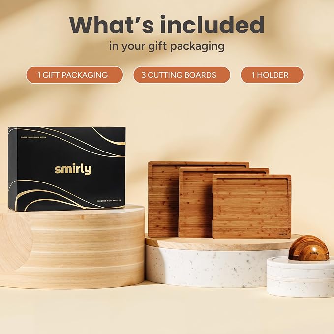SMIRLY Cutting Board, Carbonized Bamboo Cutting Board Set of 3 with Stand | Non Toxic Wooden Cutting Board with Juice Grooves and Handles, Multiple Sizes Chopping Boards for Meat Vegetable Charcuterie - Image 8