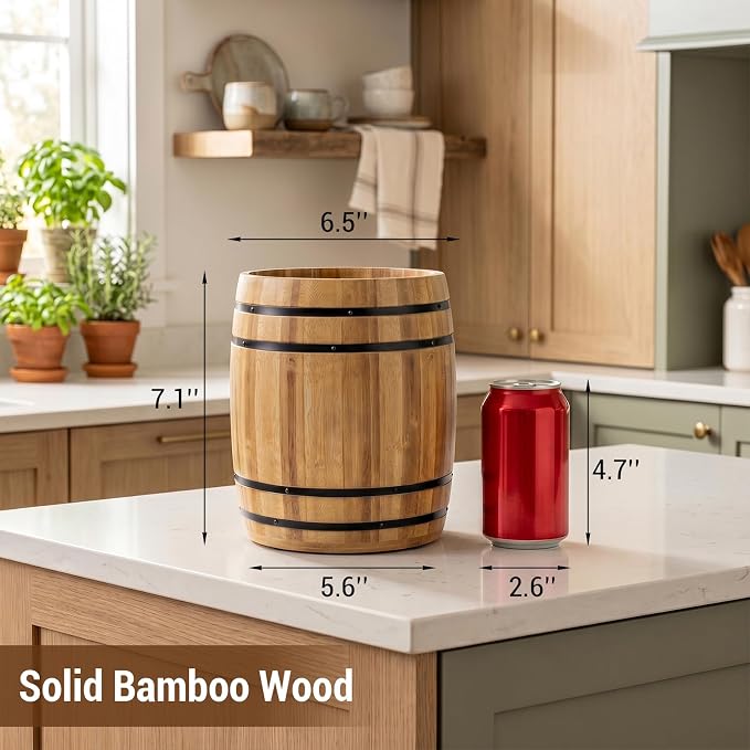 MyGift Wine Barrel Design Kitchen Utensil Crock, Light Brown Solid Bamboo Wood Cooking Tool Holder - Image 5