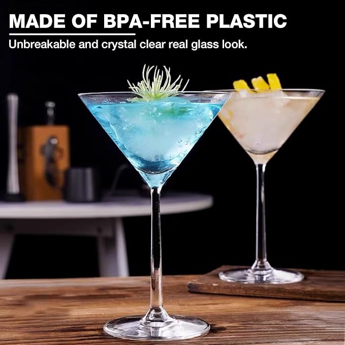 Unbreakable Martini Glasses Set of 6, 10 oz Plastic Martini Cocktail Glasses with Stem, Reusable Cocktail Glasses for Bar, Margarita, Whiskey, Gin, Tequila, BPA-Free, Top Rack Dishwasher-Safe, Clear - Image 3