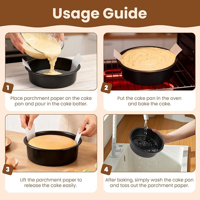 10 Inch Cake Pan Set of 2 - Nonstick Carbon Steel Round Cake Baking Pans with Parchment Paper, Dishwasher Safe, Durable for Large Layer Cakes, Birthday & Christmas Baking - Image 5