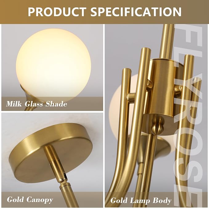 5 Light White Globe Chandelier Small Milk Glass Chandelier Gold Sputnik Ceiling Light Fixture MCM Dining Room Light Fixture Vintage Kitchen Pendant Lights - Image 3