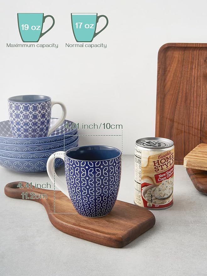 DOWAN Coffee Mugs Set of 6, 16 oz Large Porcelain Coffee Cups with Handle for Coffee Tea and Cocoa, Ceramic Coffee Mug for Women Men, Housewarming Wedding Gift, Vintage Blue - Image 5