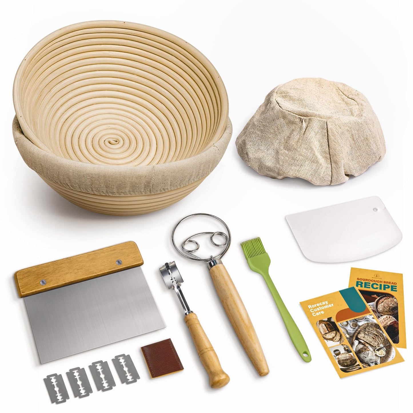 Complete Sourdough Bread Baking Kit with Banneton Basket & Starter Jar