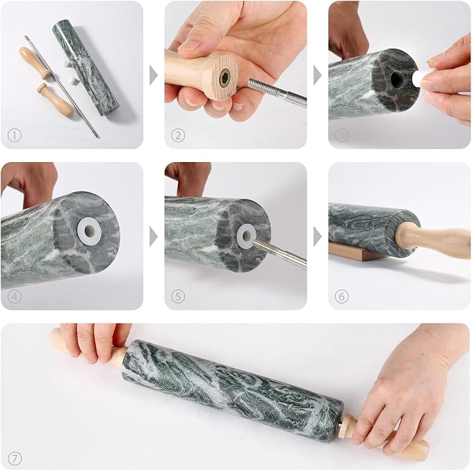 Natural Green Marble Rolling Pin, Non-Stick Polished Dough Roller, Pasta, Dumpling, Fondant, Pie Crust, Bread, Pizza Dough, Kitchen Baking Pastry Tools - Image 7