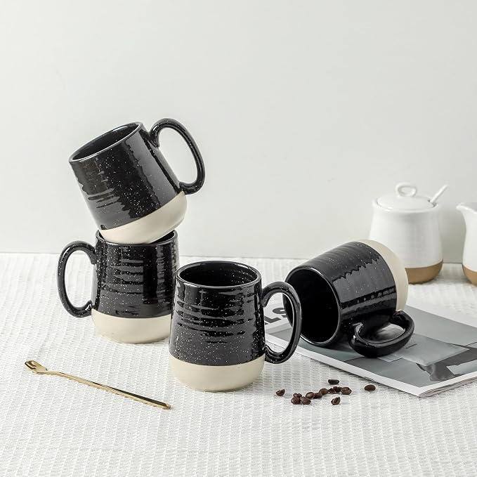 HASENSE Ceramic Coffee Mugs Set, 15 oz Large Coffee Cups Set of 4, Tea Cups with Handle for Men and Women, Latte Mugs for Coffee, Tea, Milk, Hot Chocolate, Microwave Dishwasher Safe, Black - Image 5