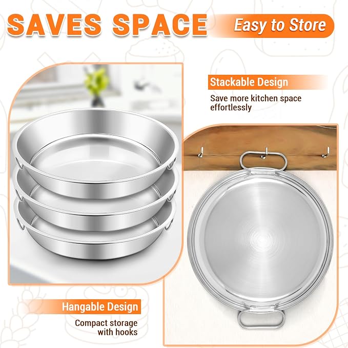 BEWOS 103 Pcs 7.4" Round Cake Pans - Nonstick Stainless Steel Cake Pans with 100 Pcs Parchment Paper, Non-Toxic Cake Baking Pans with Handles, Mirror Finish & Dishwasher Safe - Image 5