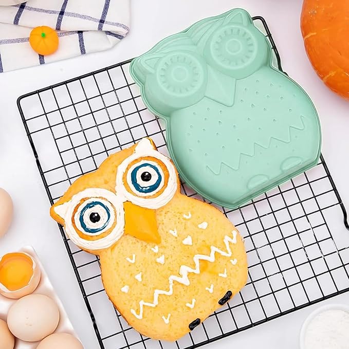 Owl Cake Mold Silicone Molds for Baking Bread Loaf, Animal Molds for Resin Crafts, Baking Gift for Mom Wife Bakers, Specialty Novelty Cake Pans Housewarming Gifts Large Owl Mold (Blue)