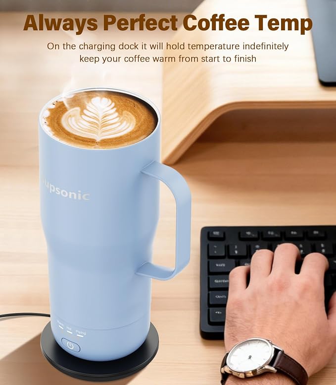 Supsonic Heated Coffee Mug Rechargeable, 20oz Long-Lasting Battery (S3) | Dry-burn protection, 2Hr auto-off, 3-Temp settings, Constant temperature, Inner stainless steel, Warm gift for men women - Image 3